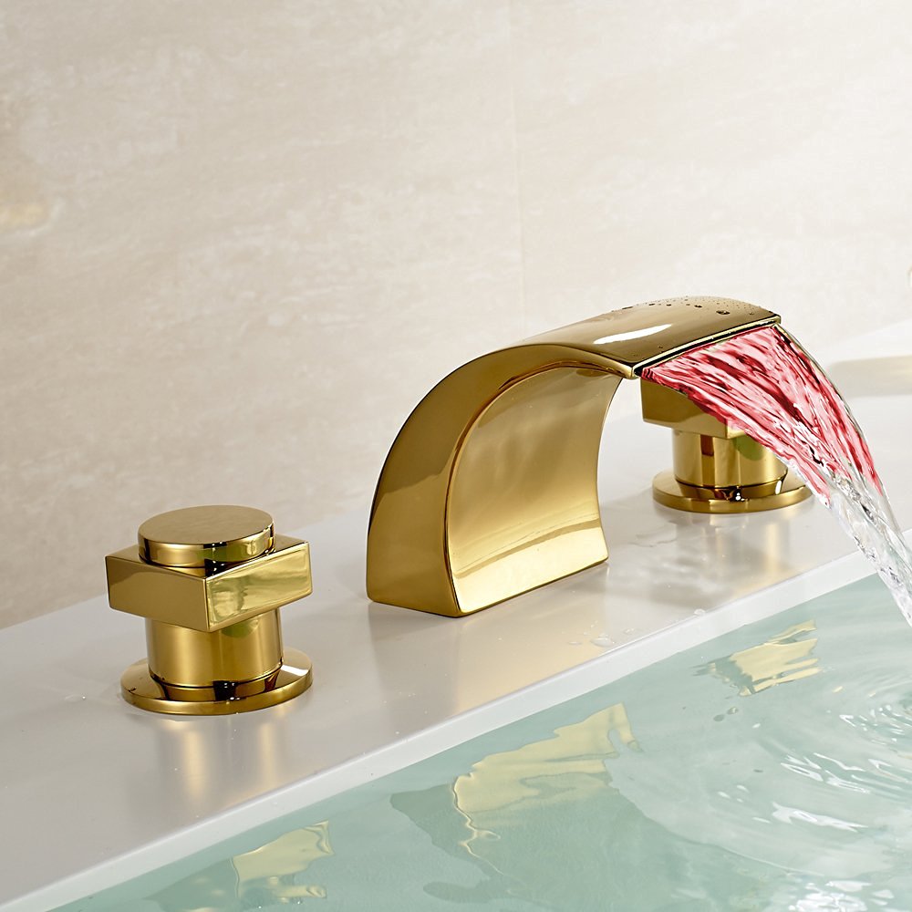 Campinas Gold Polished LED Waterfall Bathroom Sink Faucet